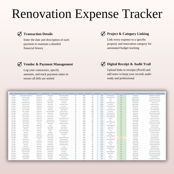 Renovation Expense Tracker - House Flip Calculator - SpreadsheetsHub