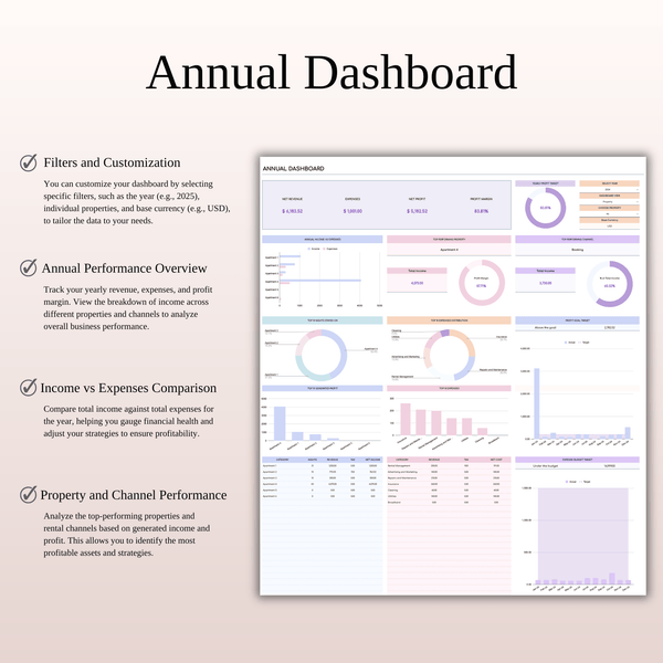 Airbnb Property Management Income & Expense Tracker | Excel & Google Sheets Template (Rainbow Theme) - SpreadsheetsHub