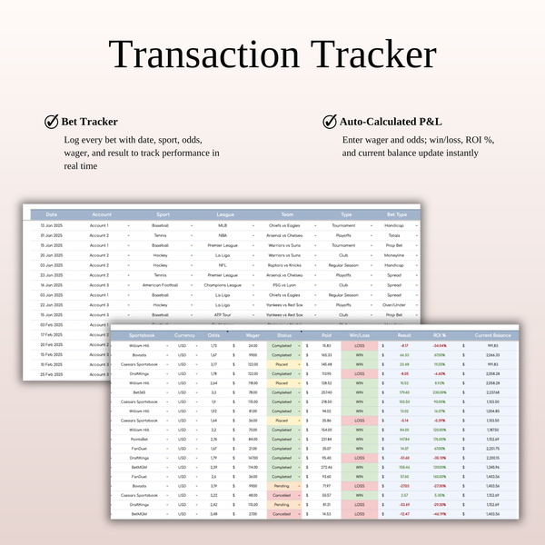 Sports Betting Journal Template for Google Sheets & Excel