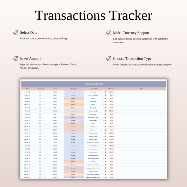 55/25/20 Budget Spreadsheet Template | Excel & Google Sheets