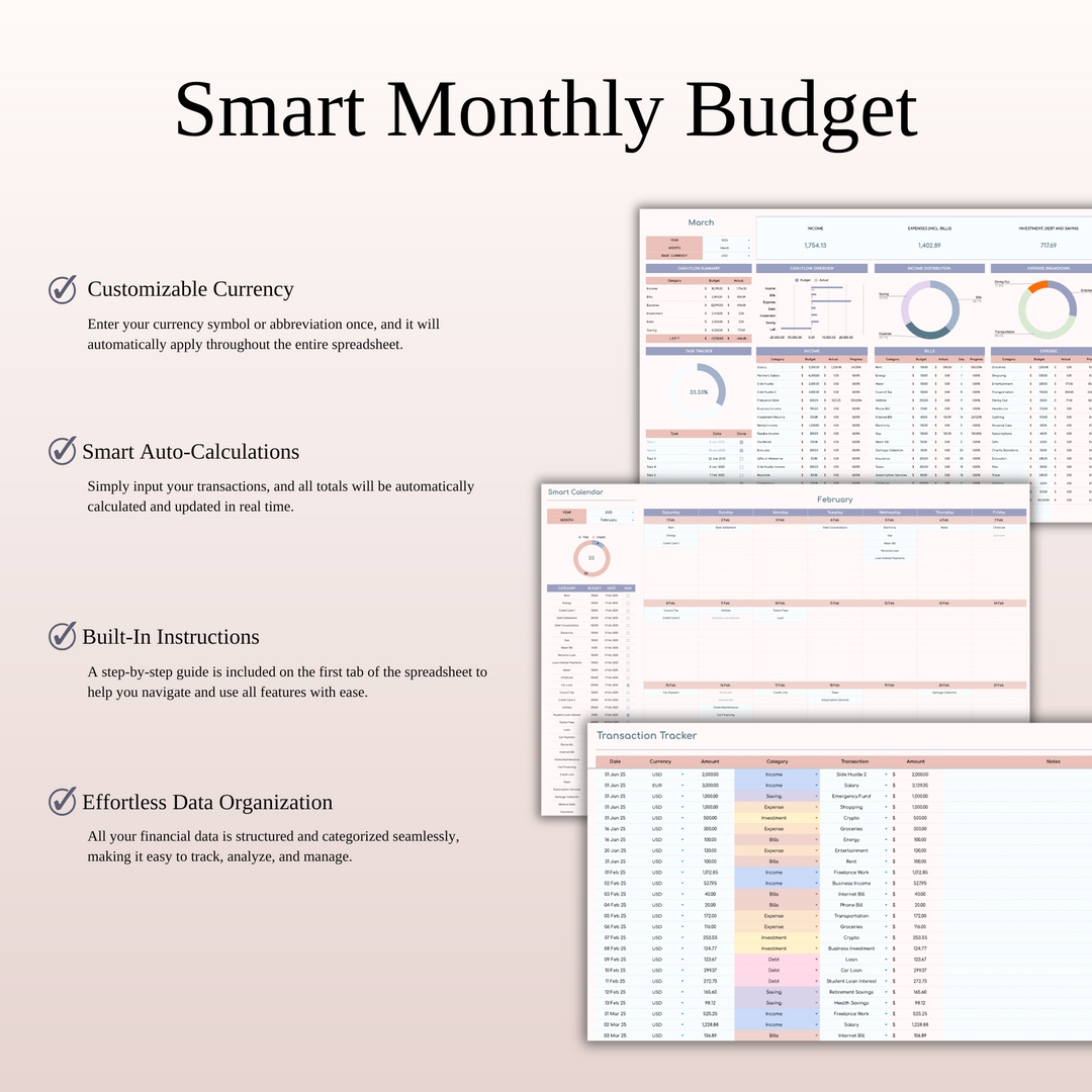 Monthly Budget Spreadsheet Template Excel & Google Sheets