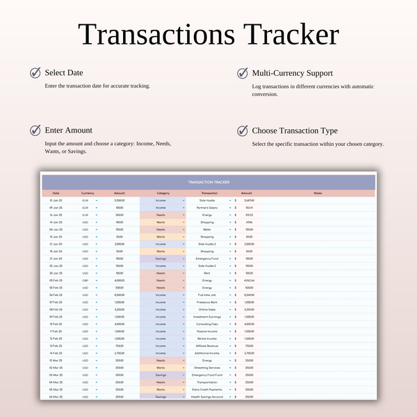 50/30/20 Budget Spreadsheet Template | Excel & Google Sheets