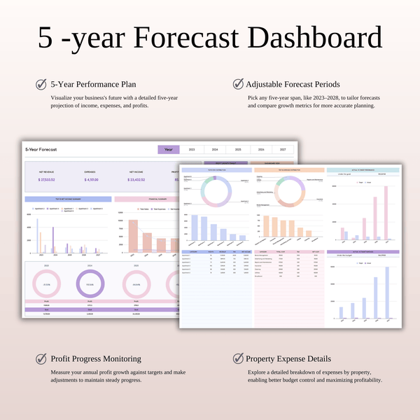 Rental Property Management Spreadsheet | Excel & Google Sheets Template (Rainbow Theme) - SpreadsheetsHub