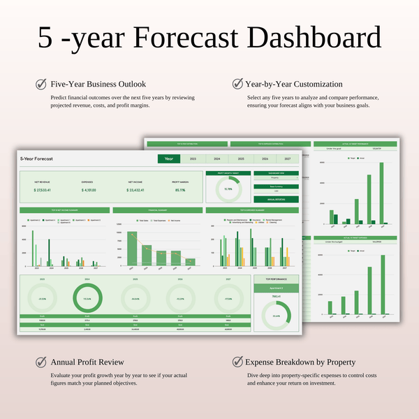 Rental Property Bookkeeping Tracker | Excel & Google Sheets Template (Green Theme) - SpreadsheetsHub