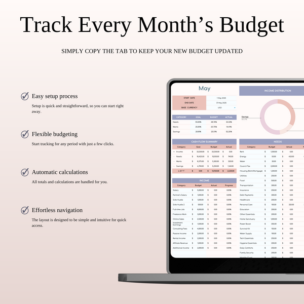 55/25/20 Budget Spreadsheet Template | Excel & Google Sheets