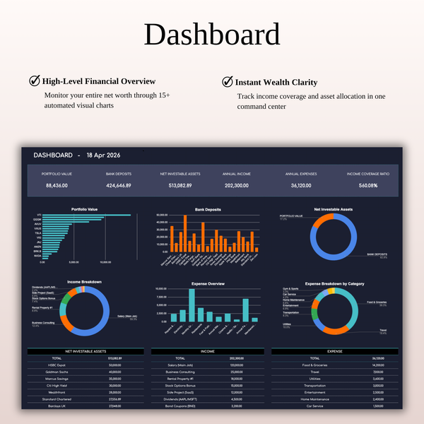Dashboard Retirement Portfolio Tracker | Dark Mode