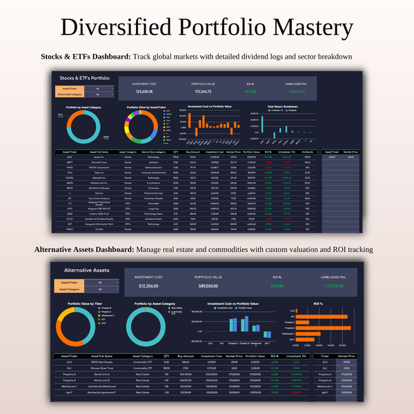 Diversified Portfolio Mastery Investment Portfolio Tracker - SpreadsheetsHub