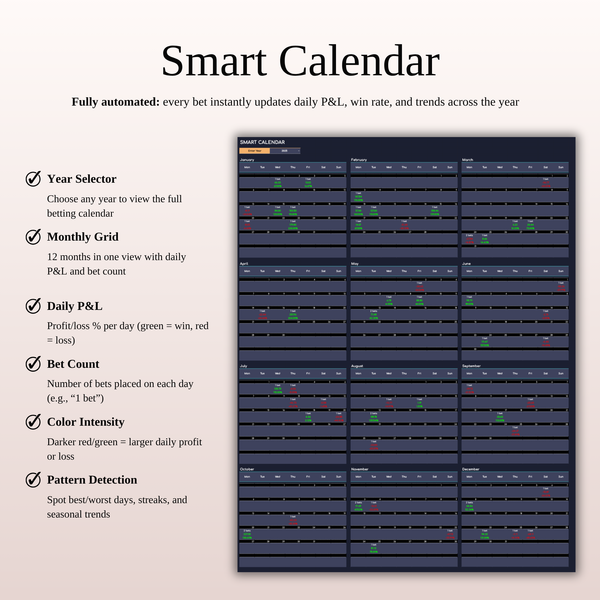 Smart Calendar - Sports Betting Journal (Dark Mode) 