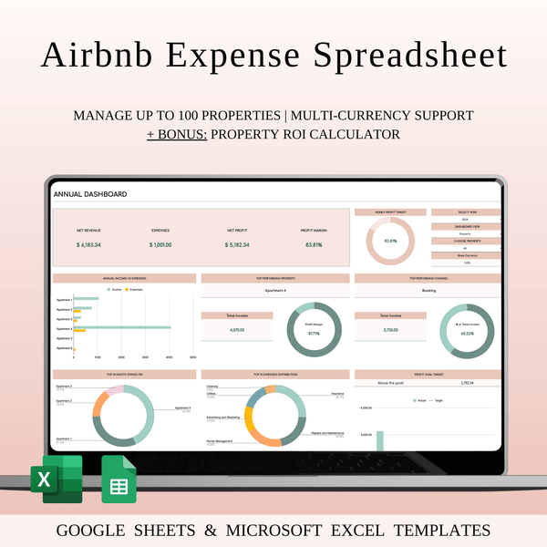 Airbnb Income & Expense Spreadsheet Template | Excel & Google Sheets (Elegant Theme) - SpreadsheetsHub