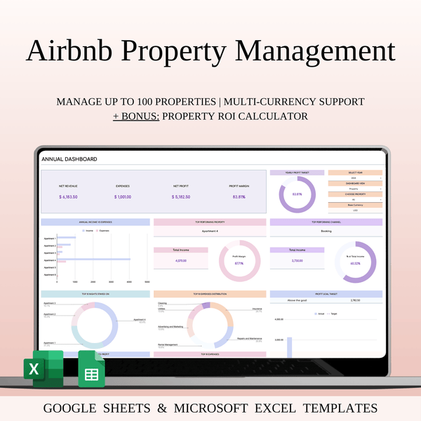 Airbnb Property Management Income & Expense Tracker | Excel & Google Sheets Template (Rainbow Theme) - SpreadsheetsHub