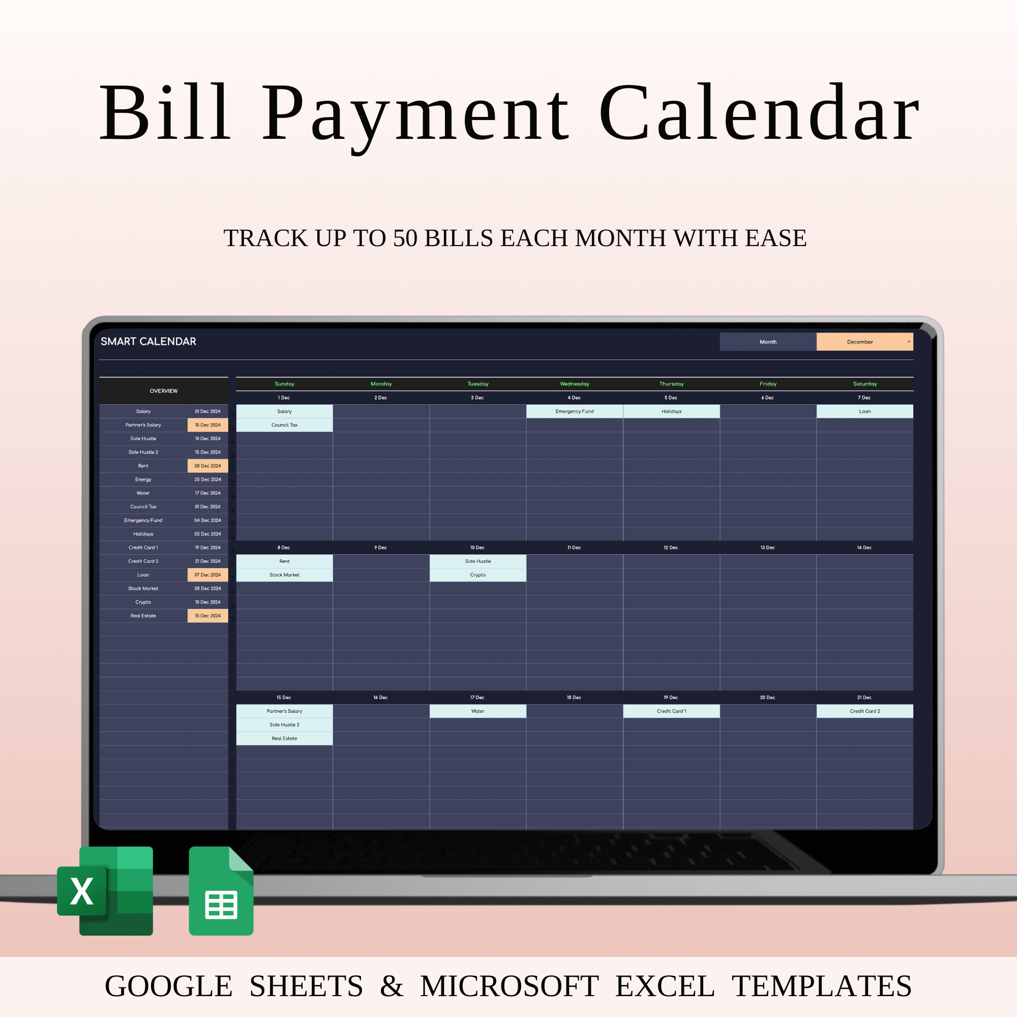 Bill Calendar Templates in Excel & Google Sheets SpreadsheetsHub