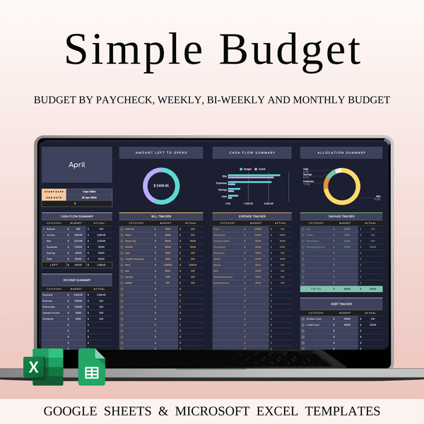 Budget Planner Excel & Google Sheets, Monthly Budget Spreadsheet, Personal Finance Tracker (Dark Theme) - SpreadsheetsHub