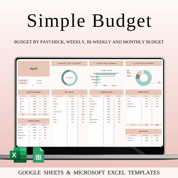 Budget Planner Excel & Google Sheets, Monthly Budget Spreadsheet, Personal Finance Tracker (Elegant Theme) - SpreadsheetsHub