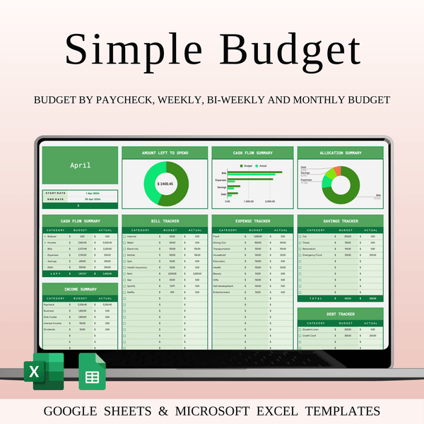 Budget Planner Excel & Google Sheets, Monthly Budget Spreadsheet, Personal Finance Tracker (Green Theme) - SpreadsheetsHub