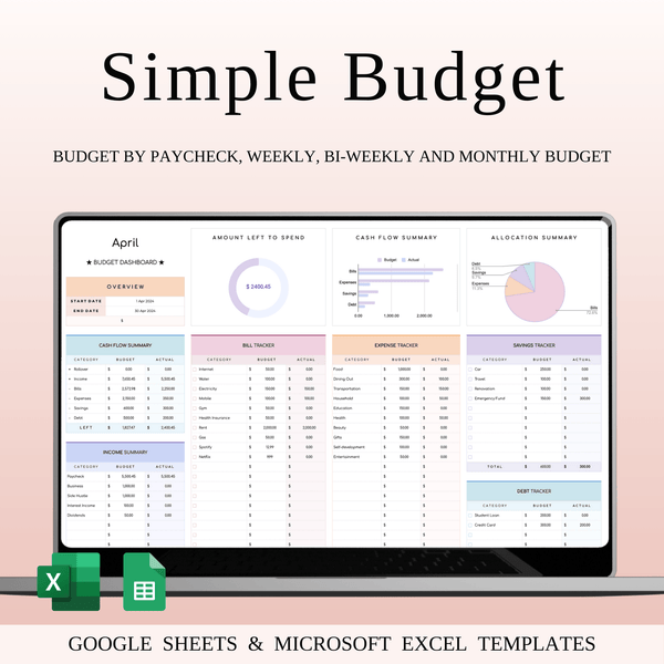 Budget Planner Excel & Google Sheets, Monthly Budget Spreadsheet, Personal Finance Tracker (Rainbow Theme) - SpreadsheetsHub