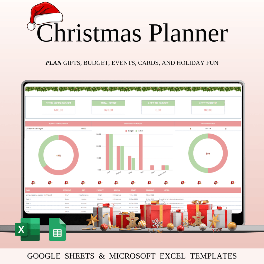 Christmas Planner Spreadsheet for Google Sheets & Excel