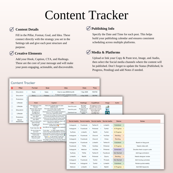 Content Tracker - Social Media Calendar - SpreadsheetsHub