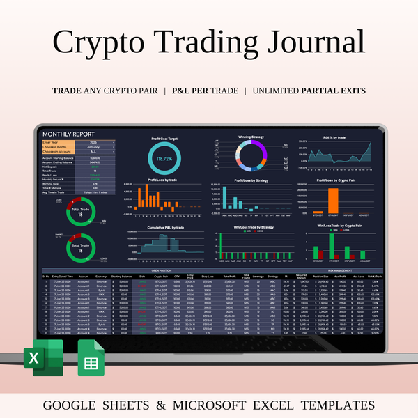 Crypto Trading Journal (Dark Mode) | SpreadsheetsHub