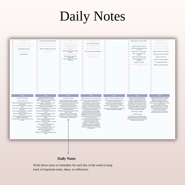 Daily Notes - Weekly Planner - SpreadsheetsHub