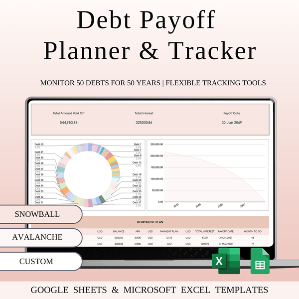 Debt Payoff Planner & Tracker | Spreadsheet Excel & Google Sheets (Elegant Theme) - SpreadsheetsHub