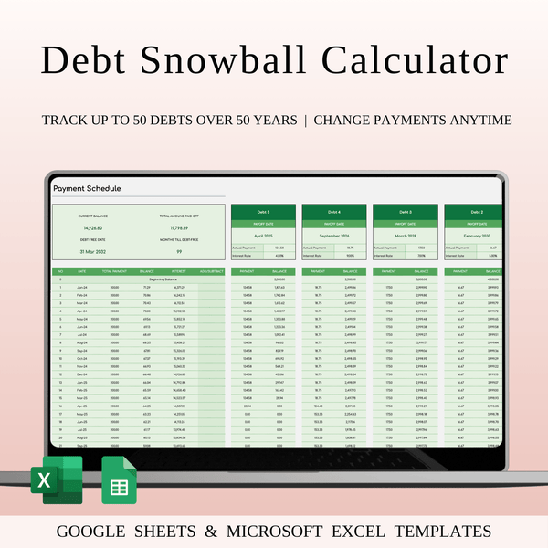 Debt Snowball Calculator Template for Excel & Google Sheets (Green Theme) - SpreadsheetsHub