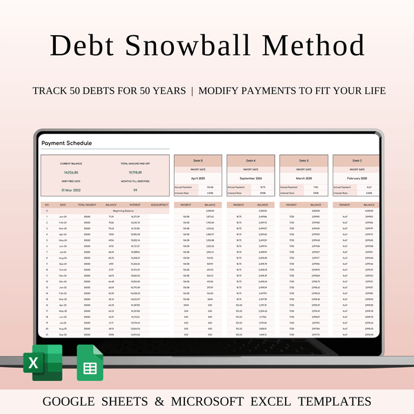 Debt Snowball Method Payoff Template for Excel & Google Sheets (Elegant Mode) - SpreadsheetsHub