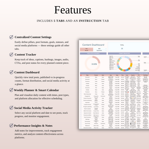 Features - Social Media Calendar - SpreadsheetsHub