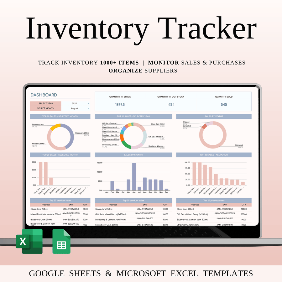 Inventory Tracker Spreadsheet Template for Google Sheets & Excel