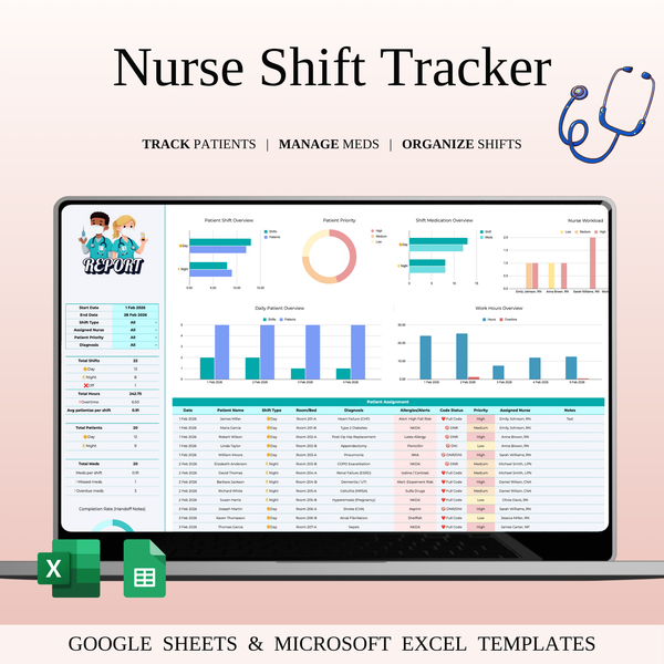 Nursing Shift & Patient Tracker – Google Sheets & Excel Template