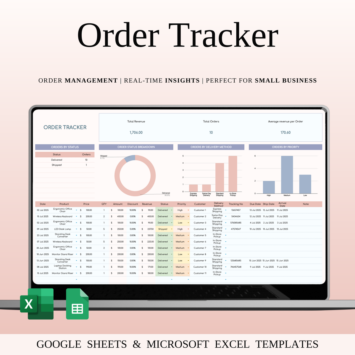 Order Tracker Spreadsheet Template | SpreadsheetsHub