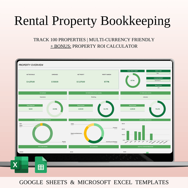 Rental Property Bookkeeping Tracker | Excel & Google Sheets Template (Green Theme) - SpreadsheetsHub