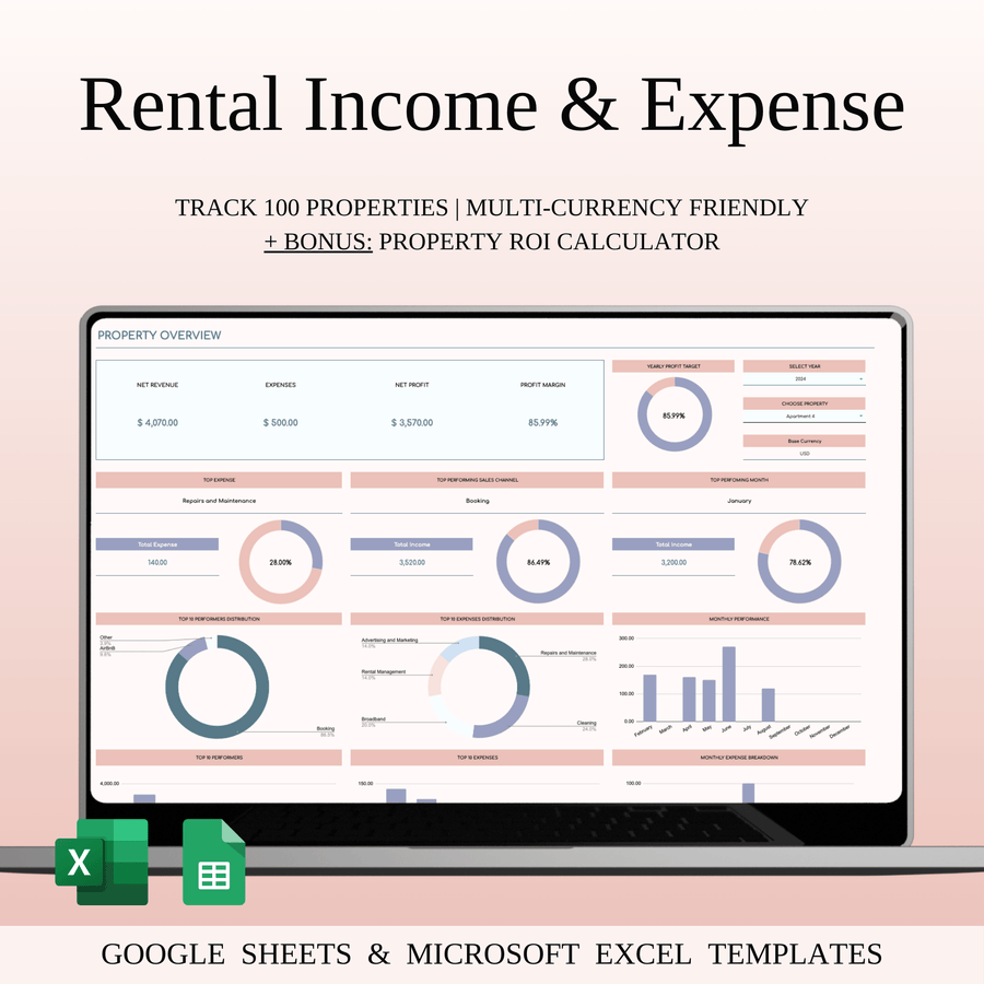 Rental Property Income & Expense Spreadsheet Template in Excel and Google Sheets