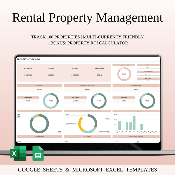 Rental Property Management Spreadsheet Template | Excel & Google Sheets (Elegant Theme) - SpreadsheetsHub