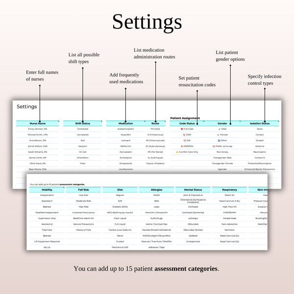 Settings Nurse Shift Tracker