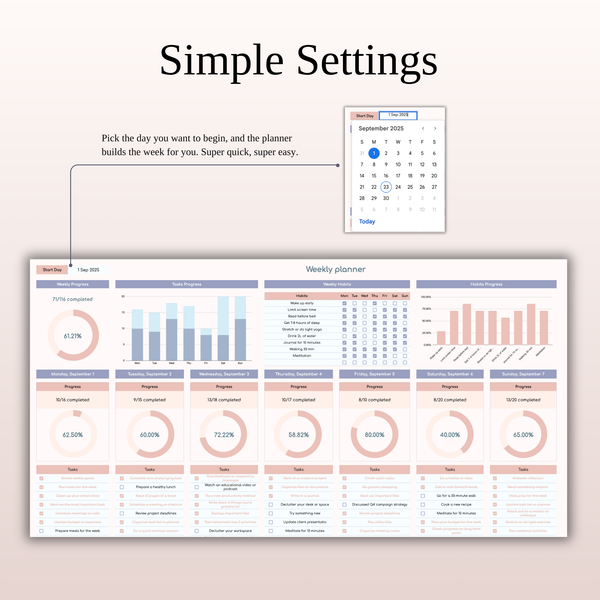 Simple Settings - Weekly Planner - SpreadsheetsHub