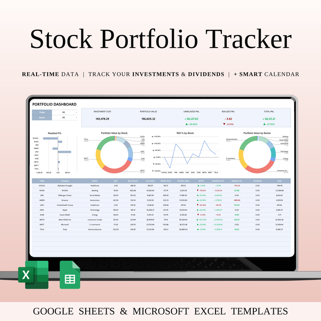 Stock Portfolio Tracker for Google Sheets & Excel