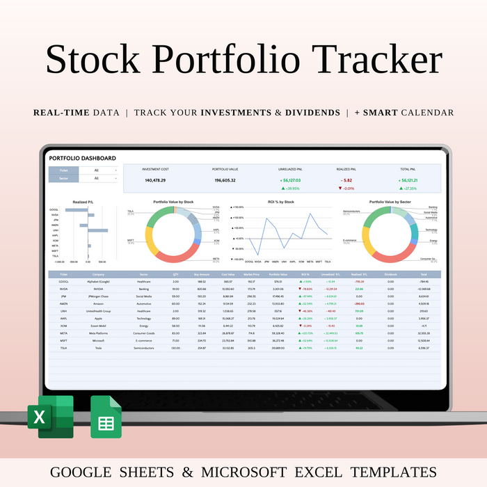 Stock Portfolio Tracker for Google Sheets & Excel
