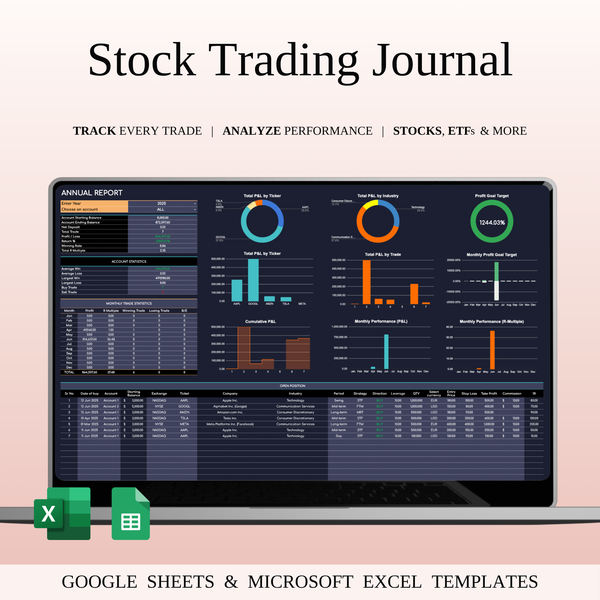 Stock Trading Journal (Dark Mode) | SpreadsheetsHub