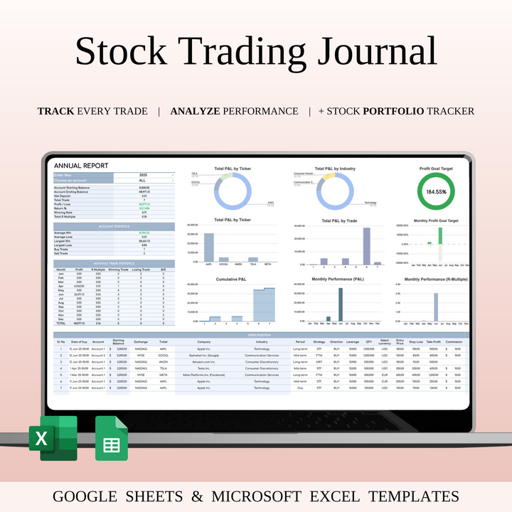 Stock Trading Journal Template for Google Sheets & Excel
