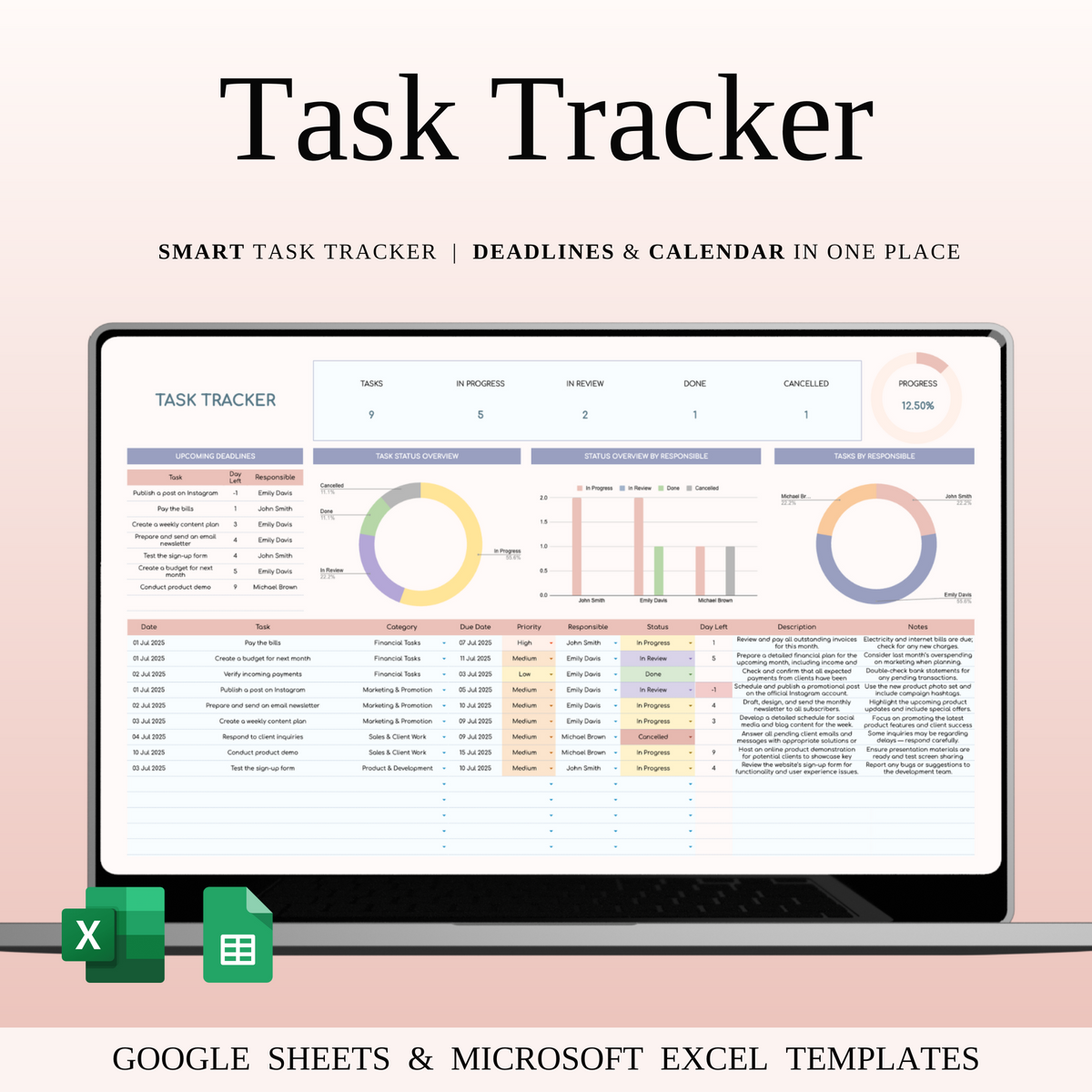 Task Tracker Template Spreadsheet for Google Sheets & Excel ...