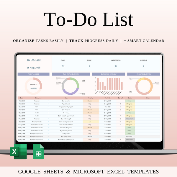 To-Do List Tracker Template for Google Sheets & Excel - SpreadsheetsHub