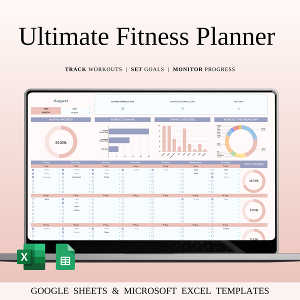 Fitness Planner Template Spreadsheet for Google Sheets & Excel - SpreadsheetsHub