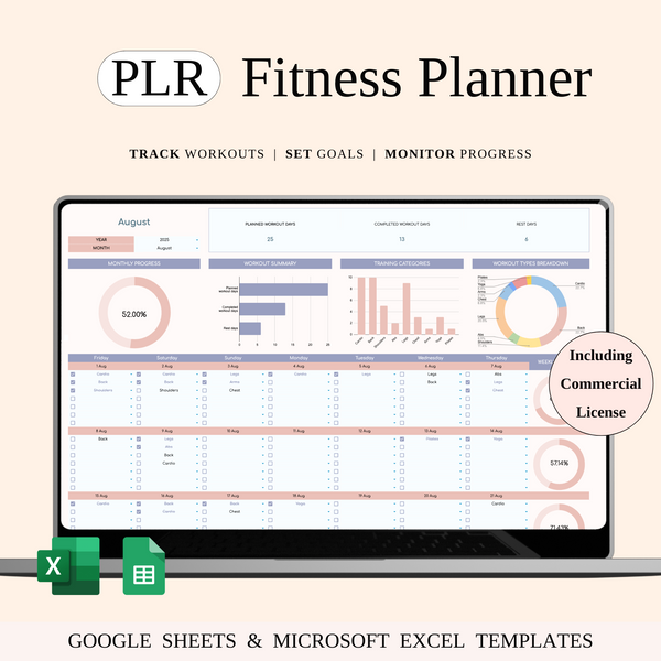 PLR - Fitness Planner - SpreadsheetsHub