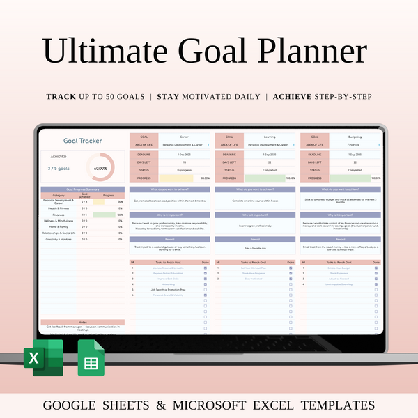 Goal Planner Template Spreadsheet for Google Sheets & Excel - SpreadsheetsHub