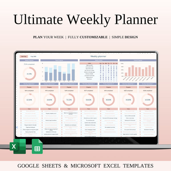 Weekly Planner Template for Google Sheets & Excel - SpreadsheetsHub