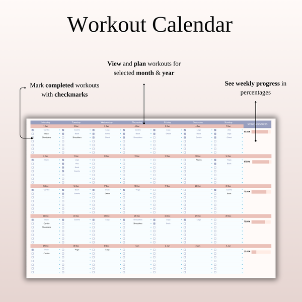 Workout Calendar Workout Planner Template